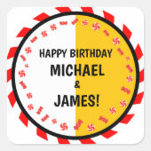 スウィートキャンディテーマダブル誕生祝い スクエアシール (正面)