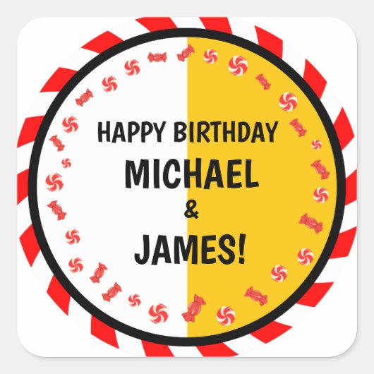 スウィートキャンディテーマダブル誕生祝い スクエアシール (正面)