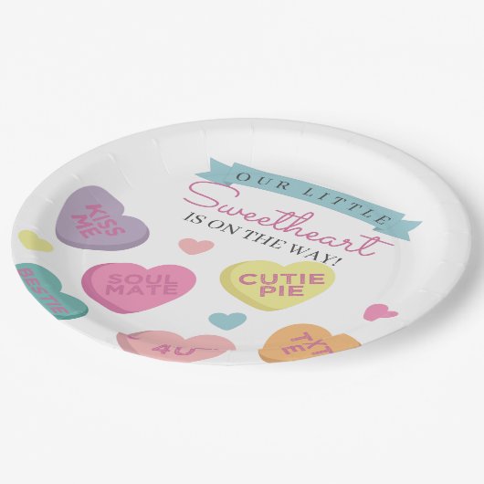 スウィートキャンディハートベビーシャワーパーティーデコール ペーパープレート (アングル)