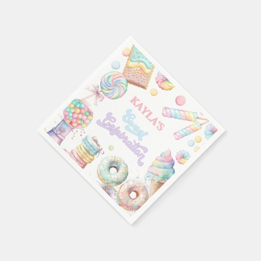 スウィートキャンディランドヴィーブ誕生日パステルピンク スタンダードカクテルナプキン (角)