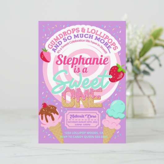 スウィートキャンディランド1st誕生日パーティの招待状 招待状 (スタンド正面)