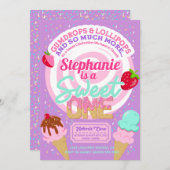 スウィートキャンディランド1st誕生日パーティの招待状 招待状 (正面/裏面)