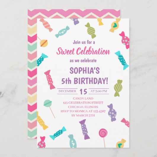 スウィートキャンディーズ誕生日パーティー 招待状 (正面/裏面)