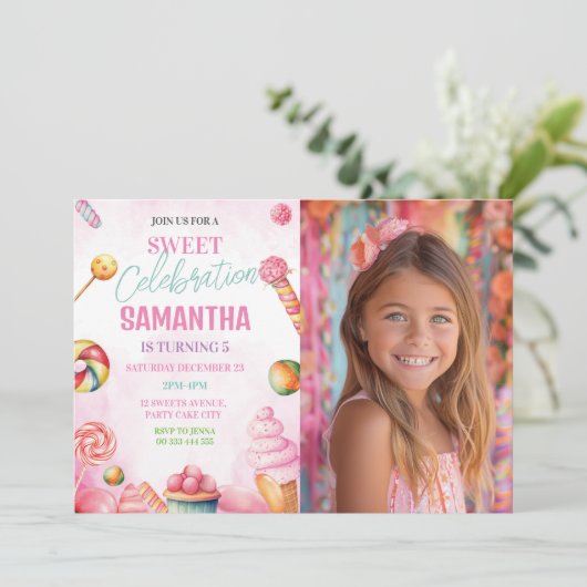 スウィートキャンディ第1回第3回第4回フォト誕生日 招待状 (スタンド正面)