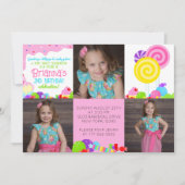 スウィートキャンディ3フォト誕生日招待状 招待状 (正面)