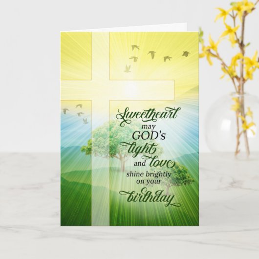 スウィートキリシタン神の光と愛の誕生日 カード (黄色い花)