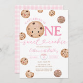 スウィートクッキーガールファースト誕生日ピンクジンガムジャー 招待状 (正面/裏面)