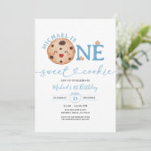 スウィートクッキーボーイファースト誕生日ブルーギンガムジャー 招待状 (スタンド正面)
