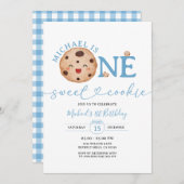 スウィートクッキーボーイファースト誕生日ブルーギンガムジャー 招待状 (正面/裏面)