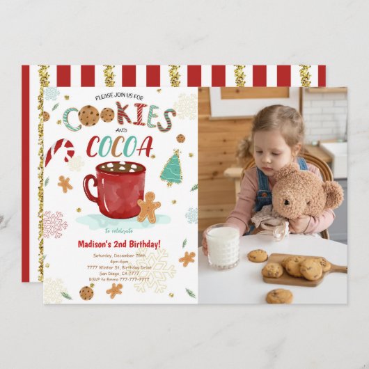 スウィートクッキー誕生日フォト招待状 招待状 (正面/裏面)