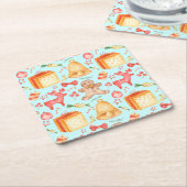 スウィートクリスマスクッキーとキャンディー スクエアペーパーコースター (アングル)