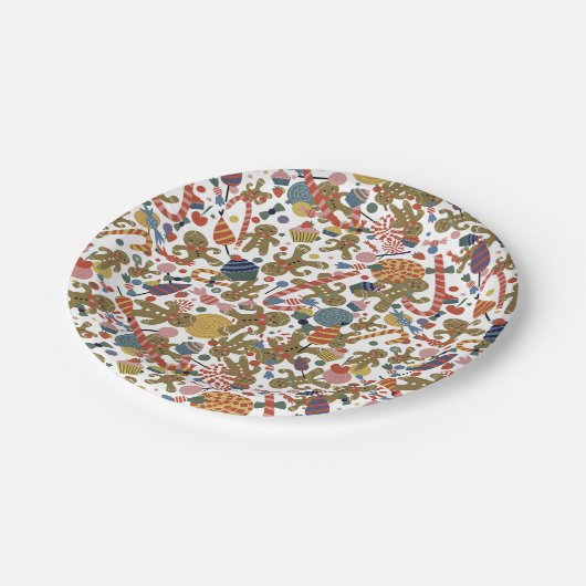 スウィートクリスマスジンジャーブレッドマンキャンディケインディライト ペーパープレート (アングル)