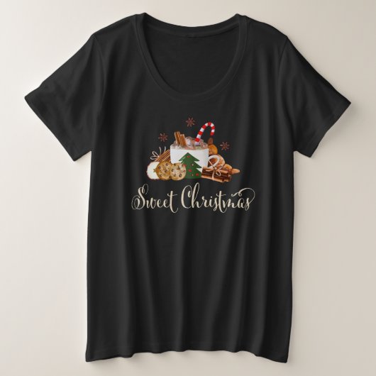 スウィートクリスマスフラプチーノクッキーシナモンアート プラスサイズTシャツ (デザイン正面)