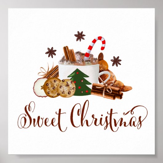 スウィートクリスマスフラプチーノクッキーシナモンアート ポスター (正面)
