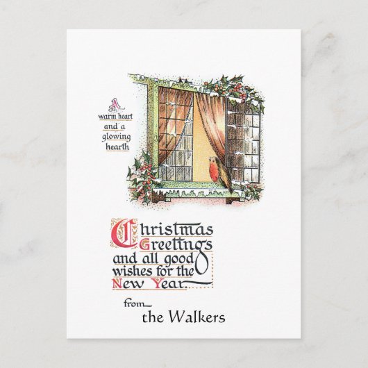 スウィートクリスマスロビンatスノーウィンドー ポストカード (正面)