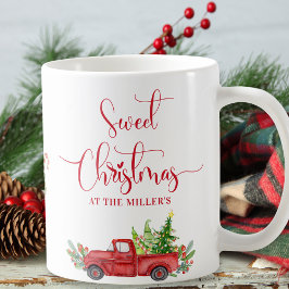 スウィートクリスマスヴィンテージレッドトラックホリデー コーヒーマグカップ