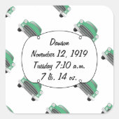 スウィートグリーンレトロ車の男の赤ちゃんギフト スクエアシール (正面)