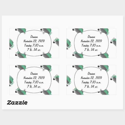 スウィートグリーンレトロ車の男の赤ちゃんギフト 長方形シール (シート)