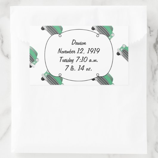 スウィートグリーンレトロ車の男の赤ちゃんギフト 長方形シール (バッグ)