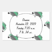 スウィートグリーンレトロ車の男の赤ちゃんギフト 長方形シール (正面)