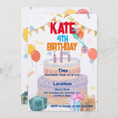 スウィートケーキカラフルパーティーキッド誕生日招待状 招待状 (正面/裏面)