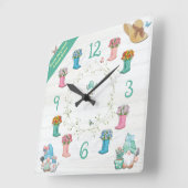 スウィートコテージコア格言&ブーツガーデンクロック スクエア壁時計 (傾斜)