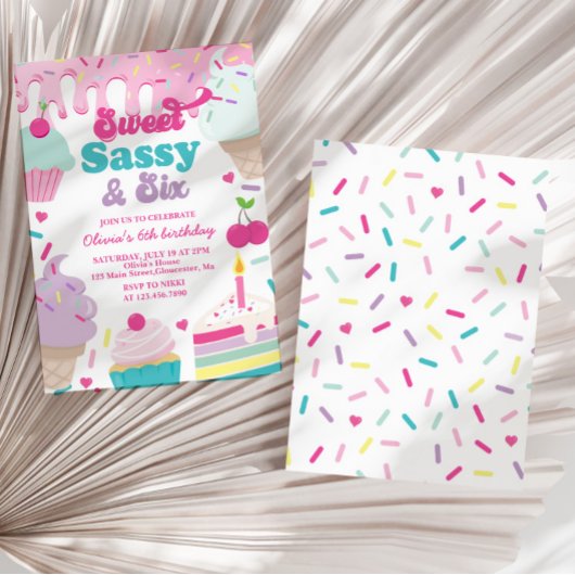 スウィートサッシーと6つのアイスクリームとケーキ誕生日 招待状