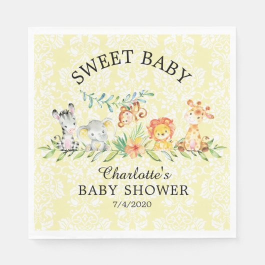 スウィートサファリアニマルズベビーシャワー紙ナプキンス スタンダードランチョンナプキン (正面)
