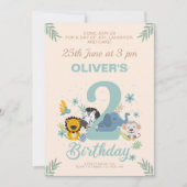 スウィートサファリブルーパステルセカンド誕生日 招待状 (正面)