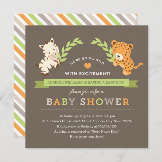 スウィートサファリベビーシャワー招待状 招待状 (正面/裏面)