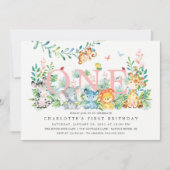 スウィートサファリワンガールズ1ST誕生日招待状 招待状 (正面)