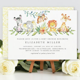 スウィートサファリ動物ニュートラルベイビーシャワー 招待状