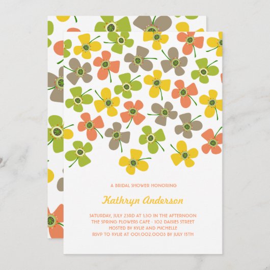 スウィートサマーデイジーシックおもしろいブライダルシャワーパーティー 招待状 (正面/裏面)