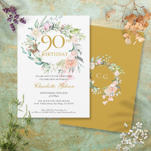 スウィートサマーバラガーランドモノグラム90誕生日 招待状