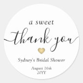 スウィートサンキューシンプルスクリプトブライダルシャワーのお願い ラウンドシール (正面)