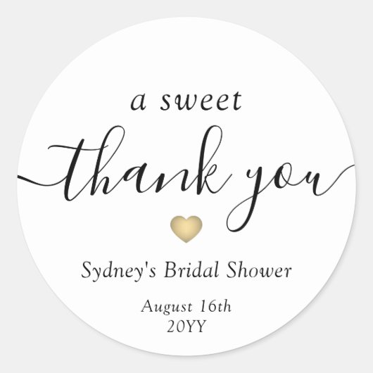 スウィートサンキューシンプルスクリプトブライダルシャワーのお願い ラウンドシール (正面)