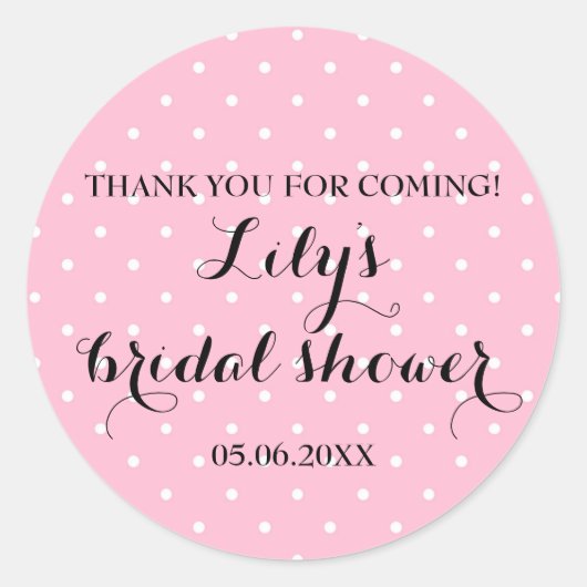 スウィートサンキューブライダルシャワーピンクと白のドット ラウンドシール (正面)