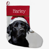 スウィートサンタブラックラブラドール ラージクリスマスストッキング (正面)