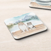 スウィートシェットランド・ シープドッグパピズオン波止場- 6のセット コースター (左側)