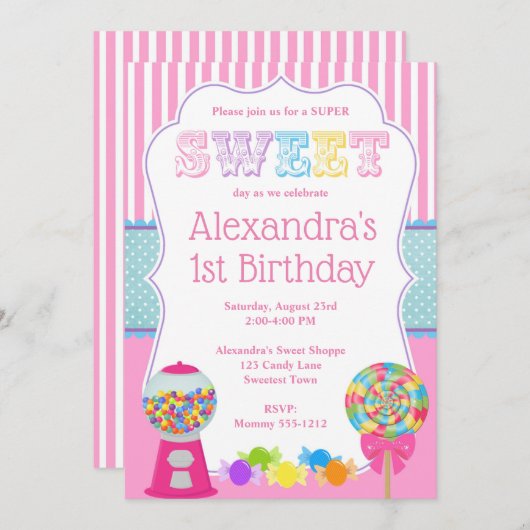 スウィートショッピング誕生日招待状 招待状 (正面/裏面)