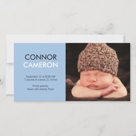 スウィートシンプルベビー誕生のお知らせ – 青 案内状 (正面)