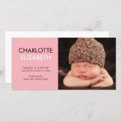 スウィートシンプルベビー誕生発表 – ピンク 案内状 (正面/裏面)