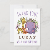 スウィートジャングルサファリアニマル1st誕生日パーティー サンキューカード (正面)
