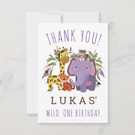 スウィートジャングルサファリアニマル1st誕生日パーティー サンキューカード (正面)