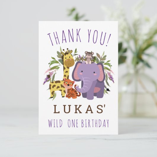 スウィートジャングルサファリアニマル1st誕生日パーティー サンキューカード (スタンド正面)