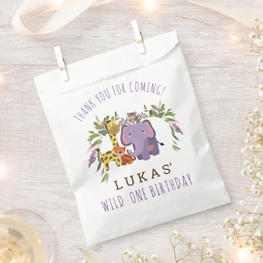 スウィートジャングルサファリアニマル1st誕生日パーティー フェイバーバッグ (クリップ留めされた状態)