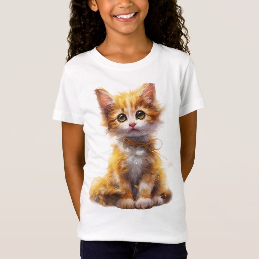 スウィートジンジャーとホワイトパッチワークの子猫チャーム Tシャツ (正面)