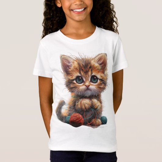 スウィートジンジャーとホワイトパッチワークの子猫チャーム Tシャツ (正面)