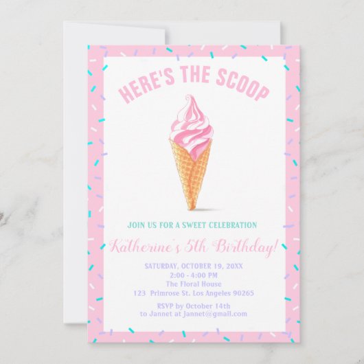 スウィートスクープベビー振りかけるキャンディショップ誕生日 招待状 (正面)