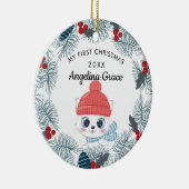 スウィートスケートで滑るキャットベビーの第1クリスマス セラミックオーナメント (右)